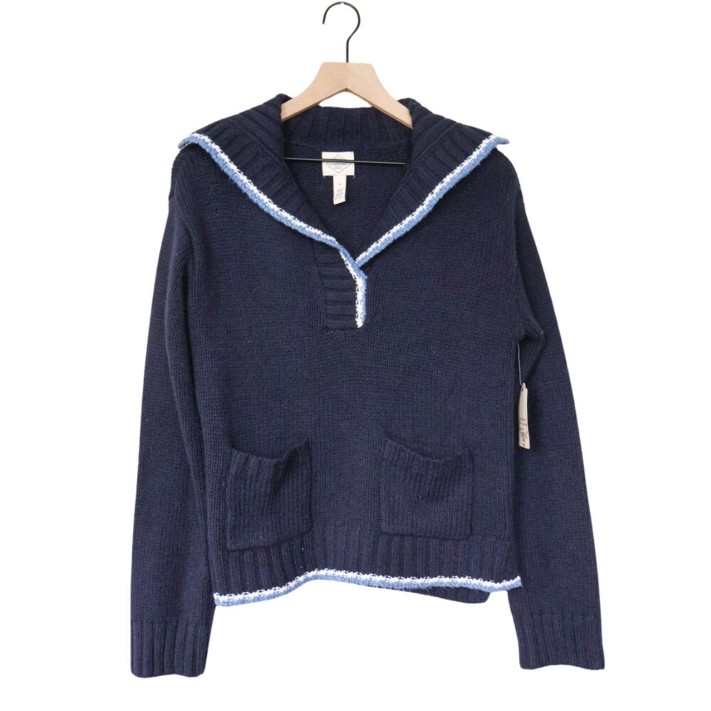 NWT V-neck Nautical Sweater with Collar Navy Small